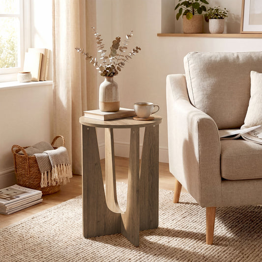 HOMCOM End Table Round Side Table With Curved Legs Coffee Wood Effect Compact Living Room Accent