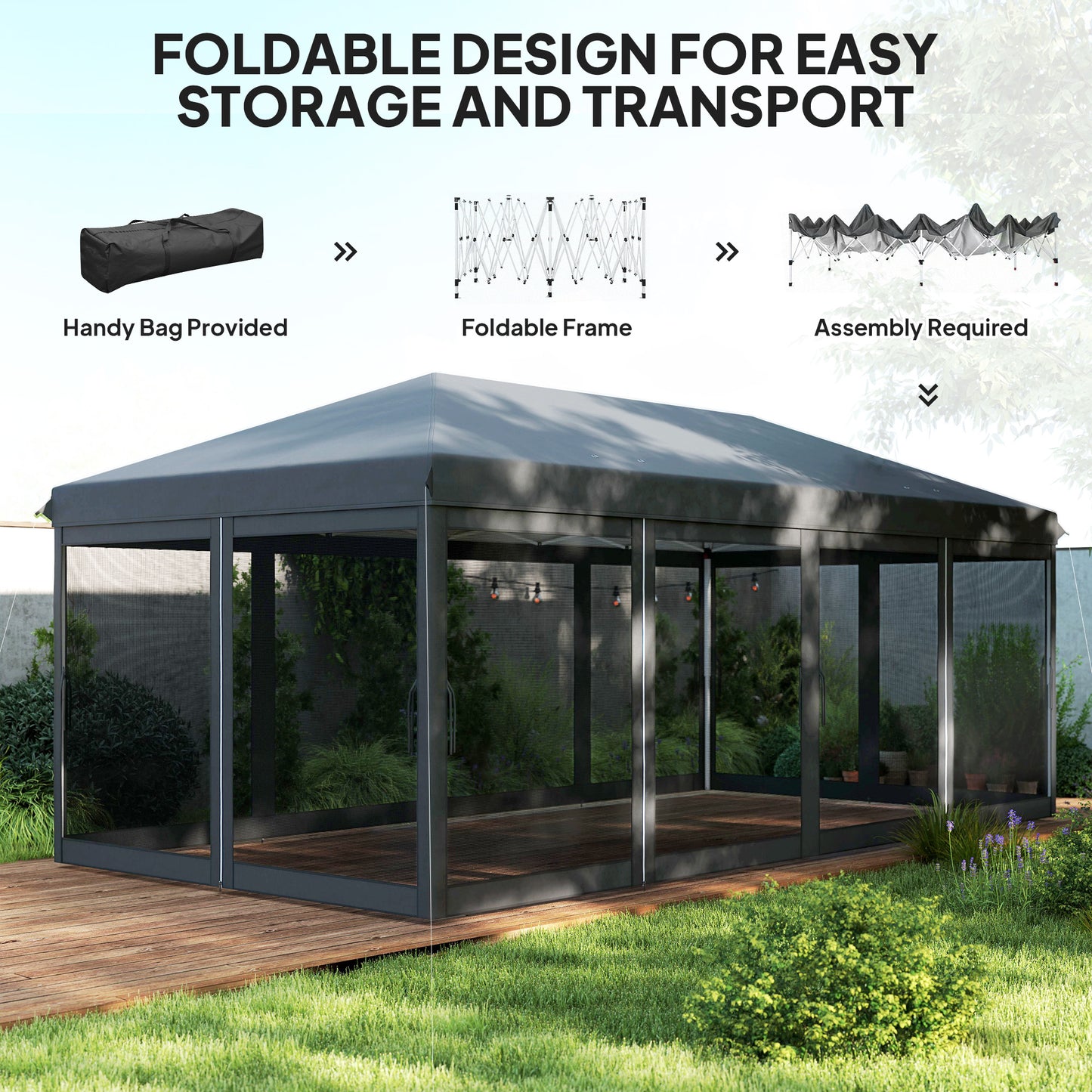 Outsunny Pop Up Gazebo 3 By 6m Outdoor Canopy Shelter Marquee Party Wedding Tent With 6 Mesh Walls Carry Bag Black