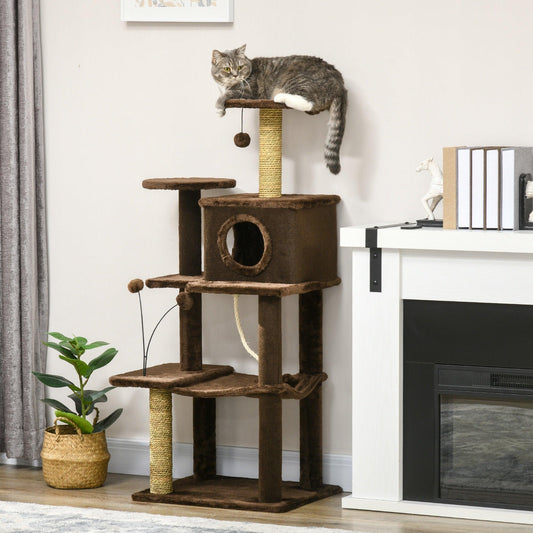 PawHut Cat Tree for Indoor Cats, Modern Cat Tower with Scratching Posts, House - ALL4U RETAILER LTD