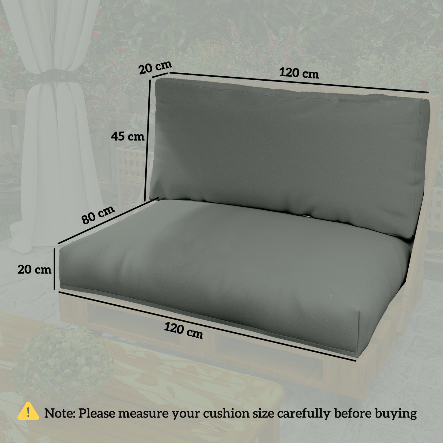 Outsunny Two Piece Seat Pallet And Back Cushions Charcoal Grey 120x80 Cm Seat Cushion 120x45 Cm Back Cushion