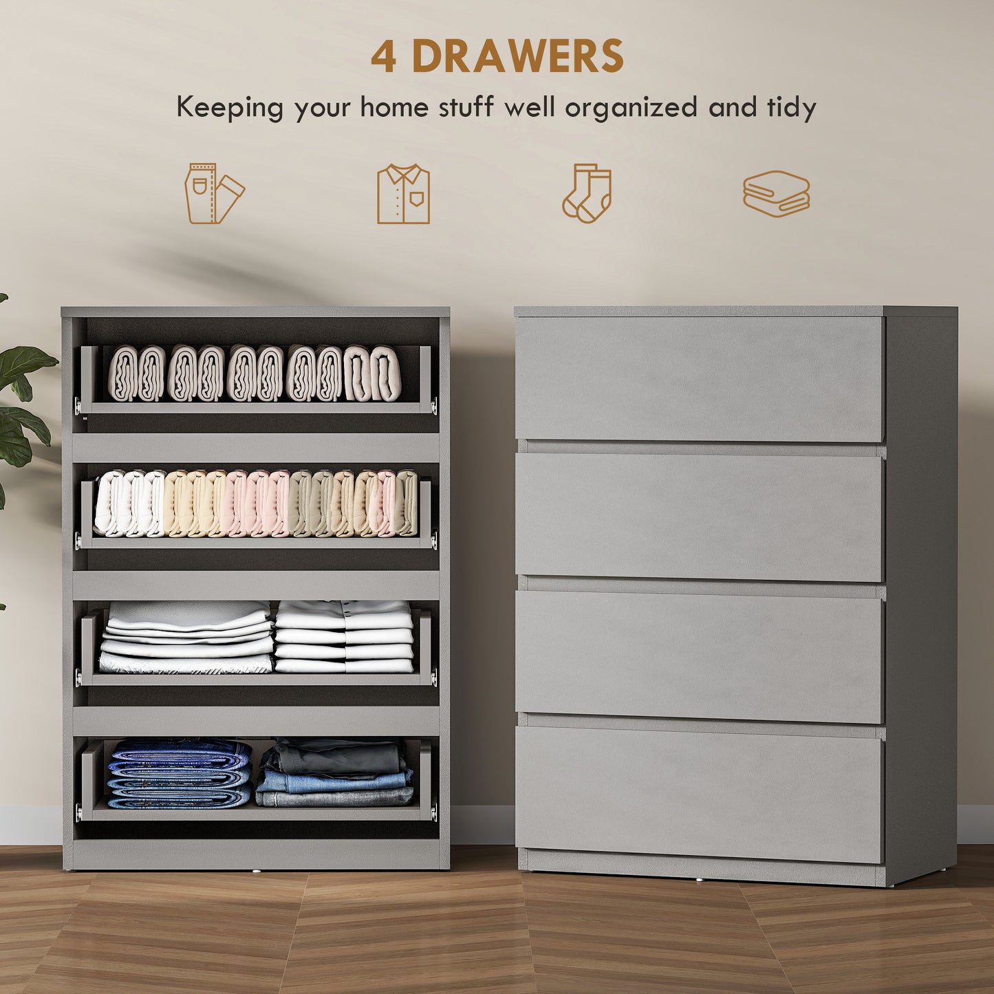 Homcom 4 Drawer Chest Of Drawers Modern Dresser For Bedroom Storage Unit With Stylish Finish