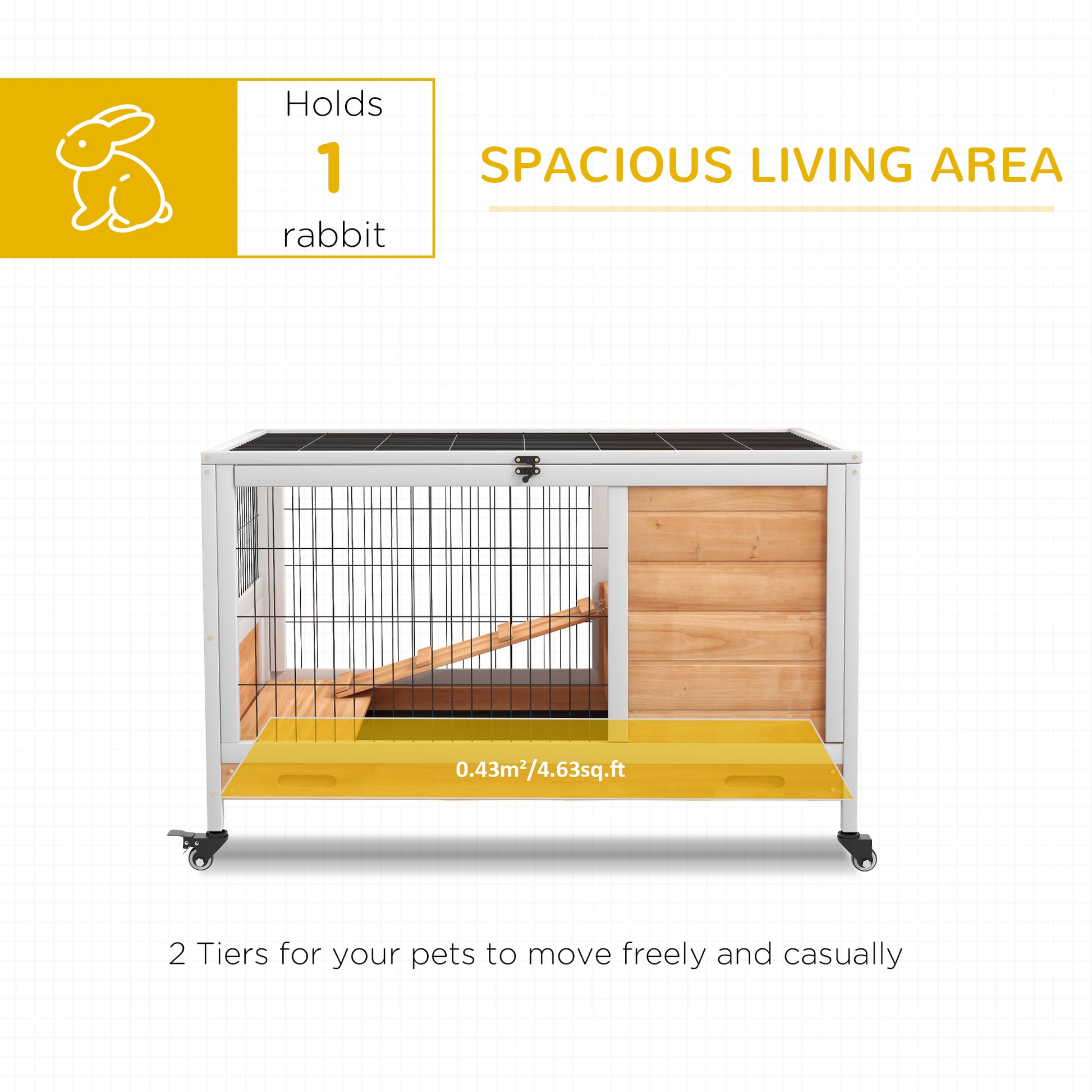 PawHut Two-Tiered Yellow Wooden Rabbit Hutch with Enclosed Run - ALL4U RETAILER LTD