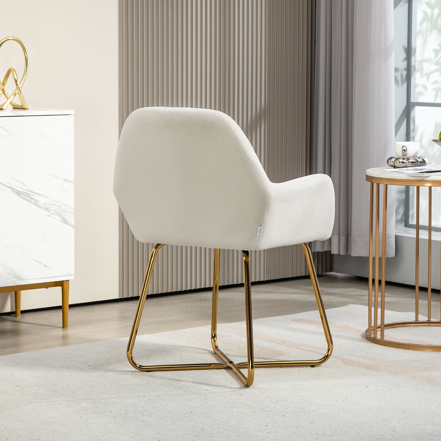 HOMCOM Modern Arm Chair Upholstered Accent Chair With Metal Base For Living Room Cream White