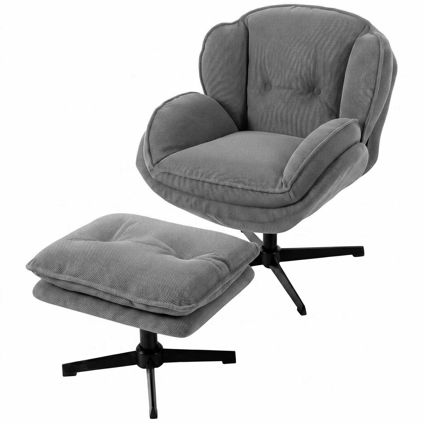 Homcom Grey Swivel Armchair With Adjustable Footstool And Plush Cloud Seat