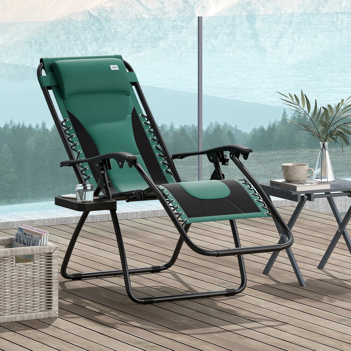 Outsunny Zero Gravity Lounger Folding Reclining Chair With Padded Seat Cup Holder Cushion Headrest For Poolside Green