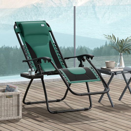 Outsunny Zero Gravity Lounger Folding Reclining Chair With Padded Seat Cup Holder Cushion Headrest For Poolside Green