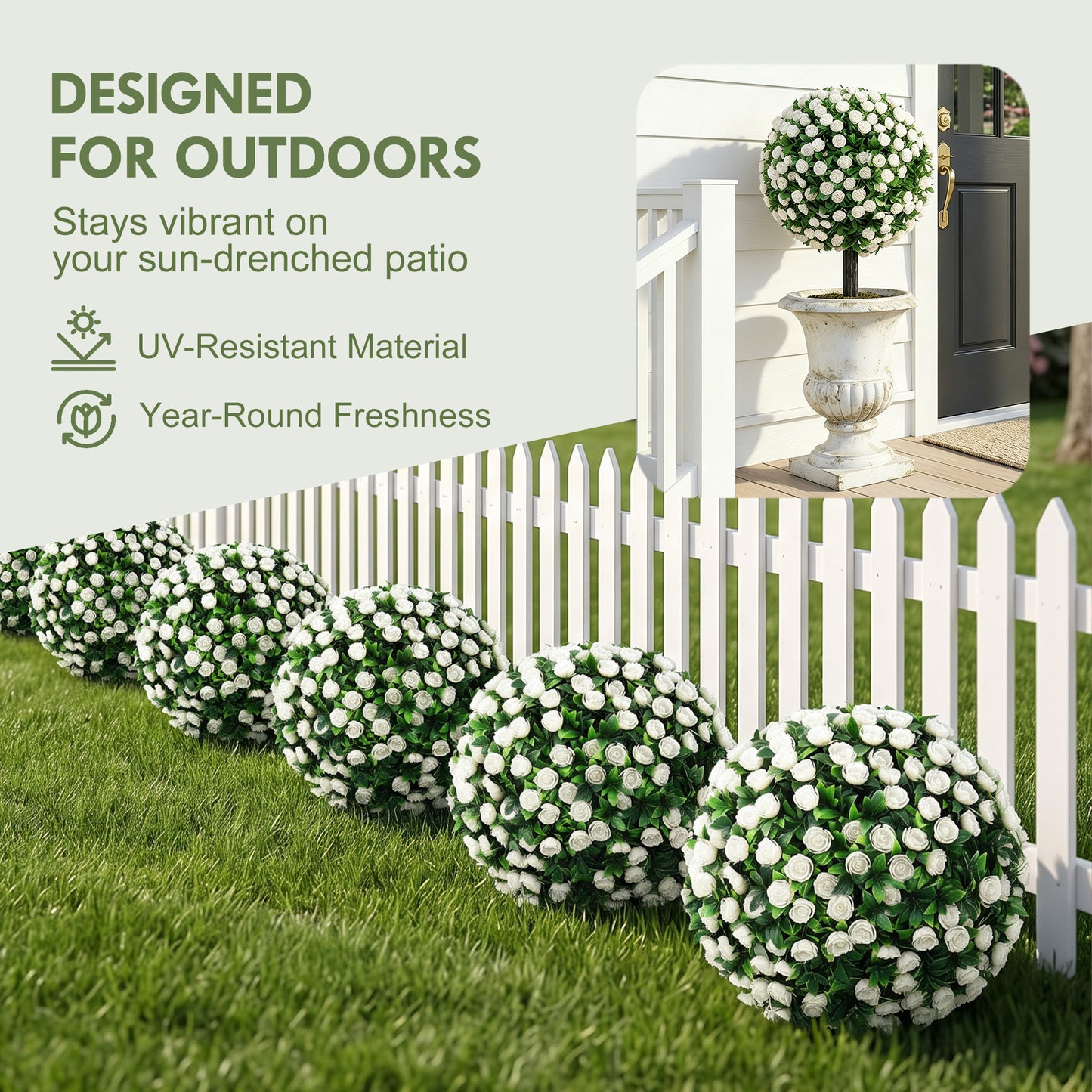 HOMCOM Artificial Rose Topiary UV Resistant 2 Pack Outdoor Garden Decor 55 cm White