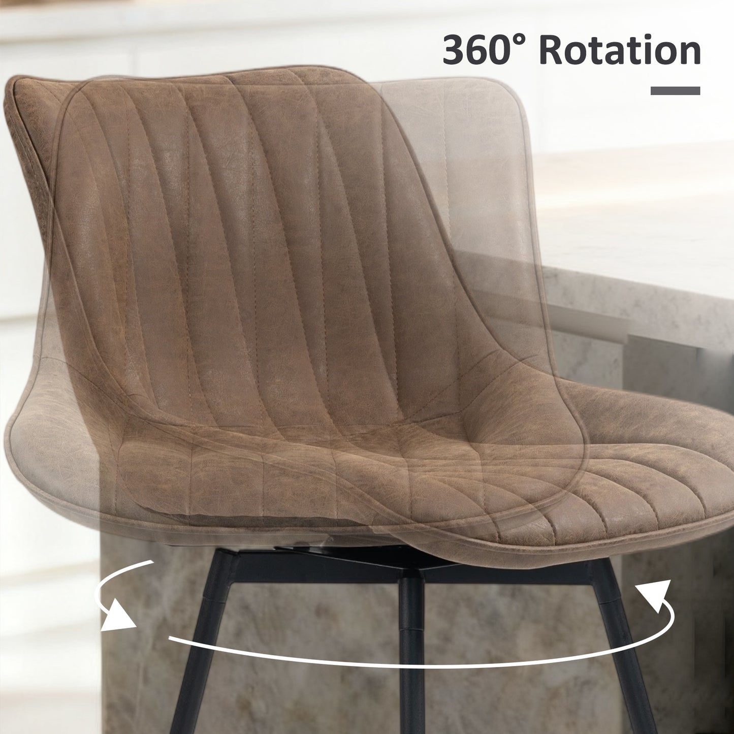 HOMCOM Set Of 2 PU Leather Swivel Bar Stools Brown For Kitchen Island Dining In Modern Home
