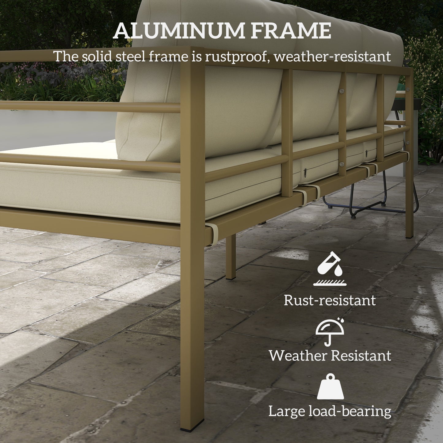 Outsunny Garden Bench With Cushions 3 Seater Sofa With Backrest And Armrests Cream White 185 X 66 X 64 Cm