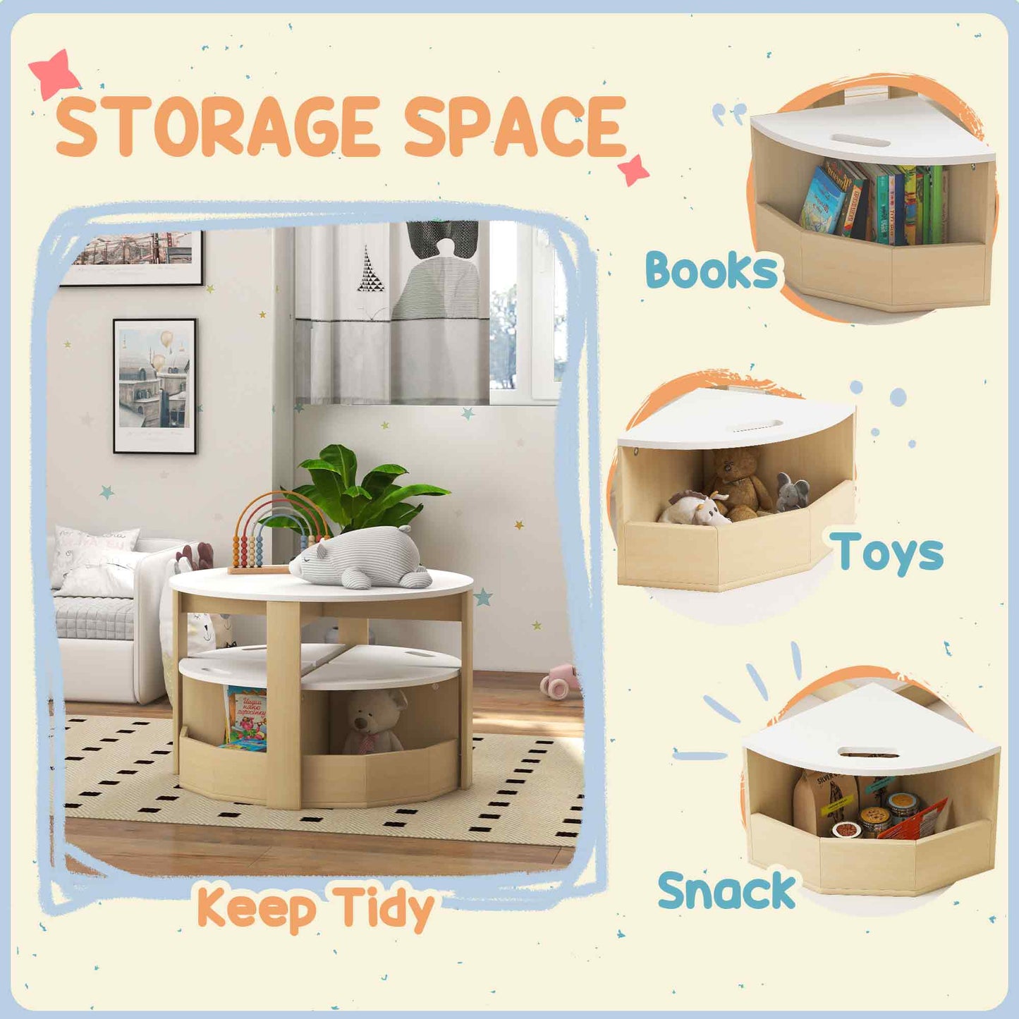 AIYAPLAY Five Piece Kids Table And Chairs Set With Storage For Ages 3 To 8 White