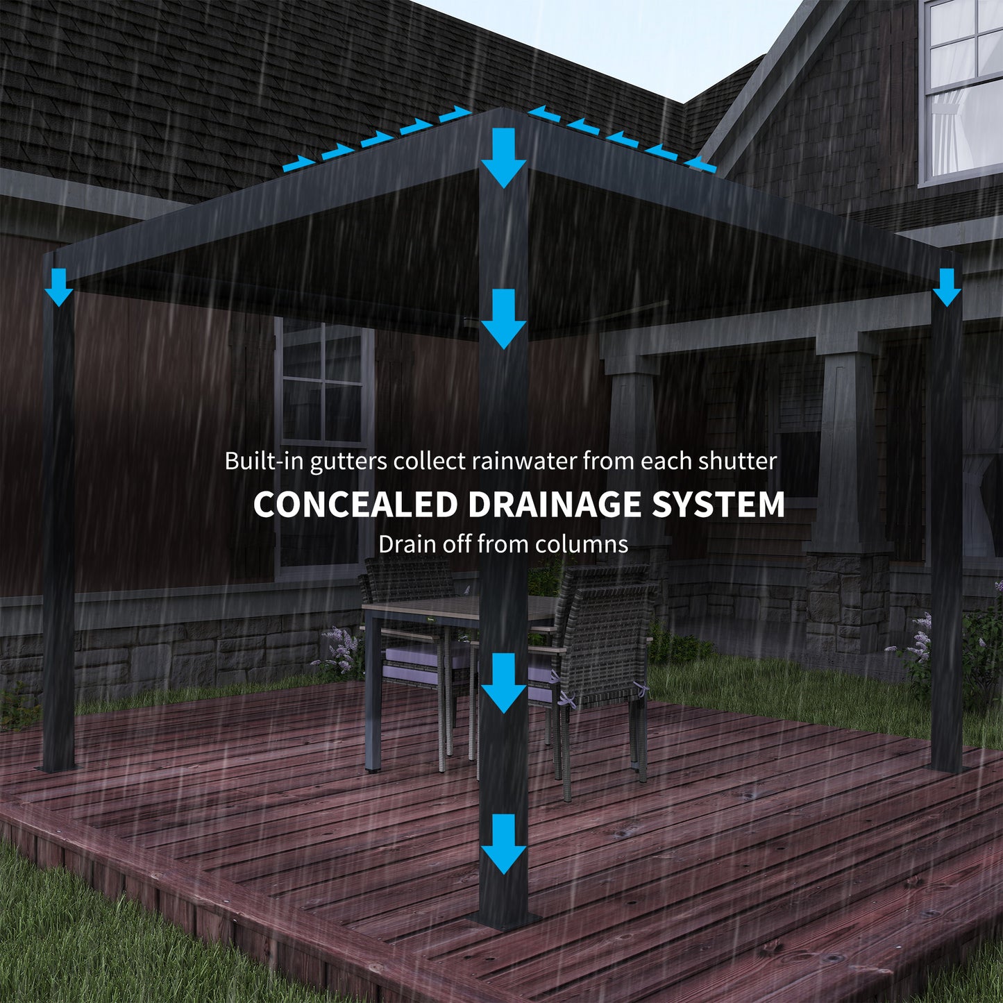 Outsunny 3x3m Electric Louvered Pergola With LED Lights Aluminium Hardtop Gazebo Remote Control Adjustable Roof