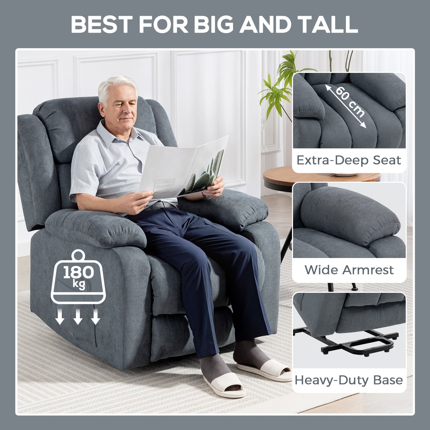 HOMCOM Power Lift Recliner Chair With Vibration Massage For Elderly Remote Control Footrest Side Pocket Grey