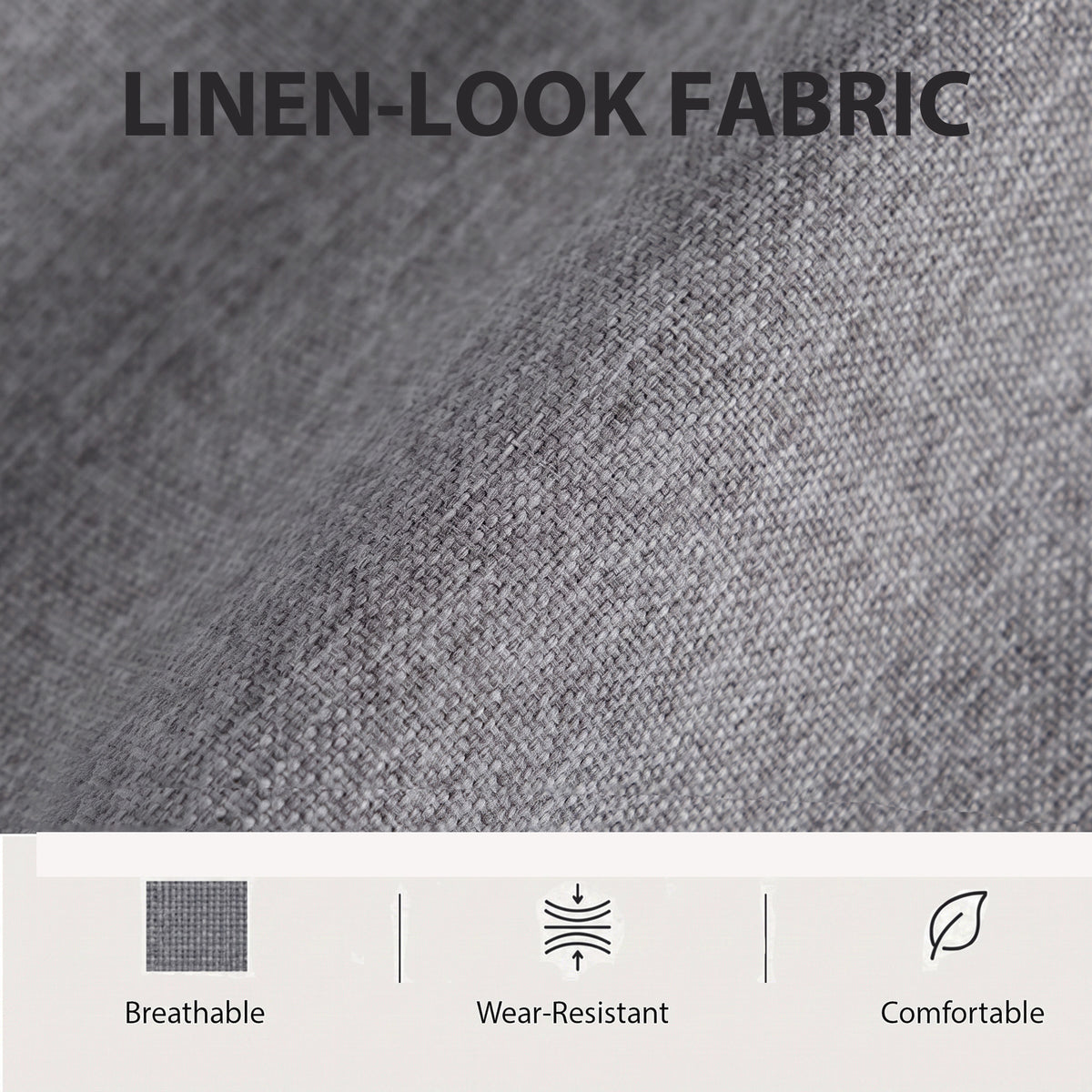 Linen-look gray upholstery fabric texture with breathable and comfortable finish