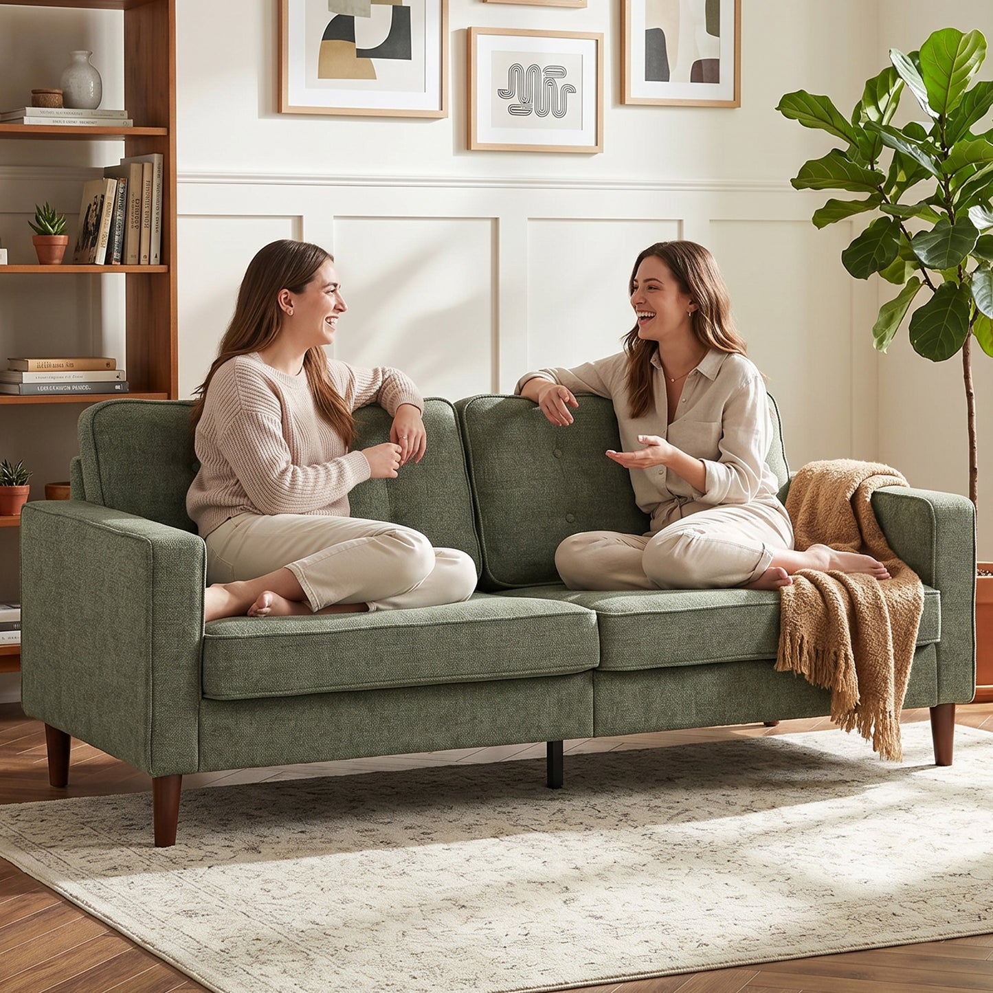 HOMCOM 3 Seater Sofa Button Tufted Velvet Couch With Wood Legs For Living Room Green