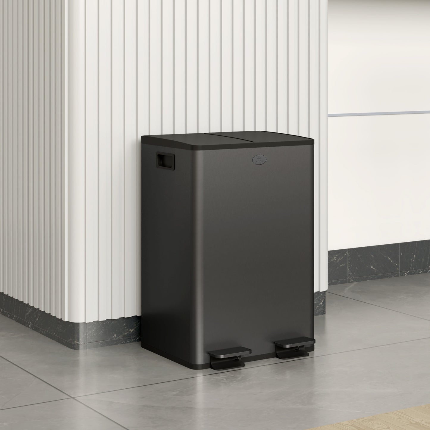 HOMCOM 56L Dual Compartment Stainless Steel Bin With Deodoriser Holders And Pedal Lid Black