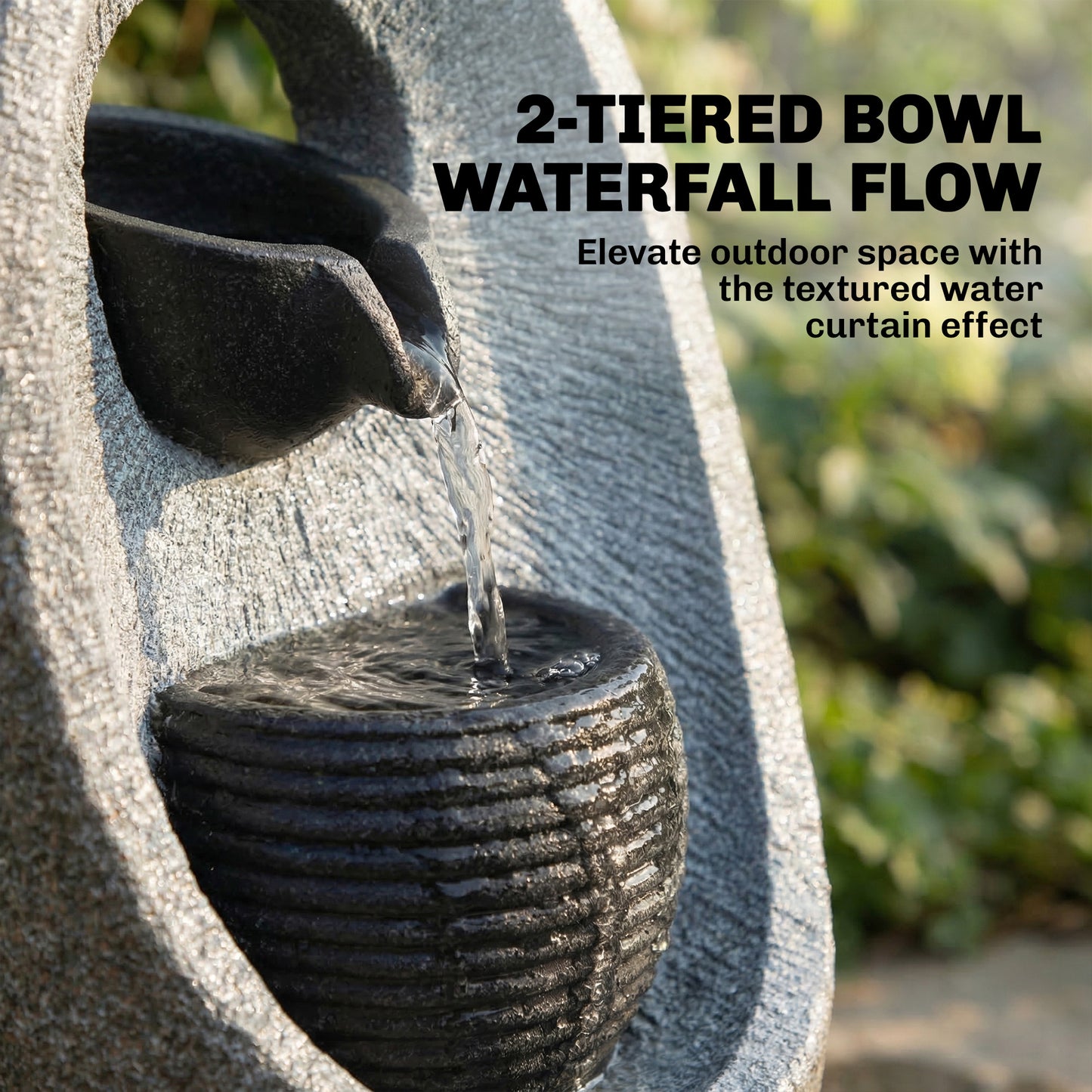 Outsunny 2 Tier Water Feature Garden Fountain With Pump And LED Lights Resin Cascading Waterfall