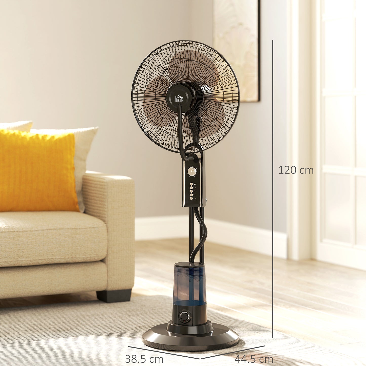 HOMCOM Pedestal Fan With Water Mist Spray 3 Speed Oscillating Misting Fan 70 Degree Tilt Head 3.2L Tank Home Use 120 cm