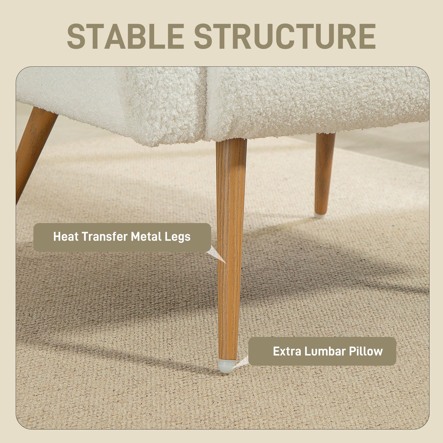 HOMCOM Teddy Fleece Accent Chair Cream White With High Resilience Foam And Removable Washable Lumbar Cushion