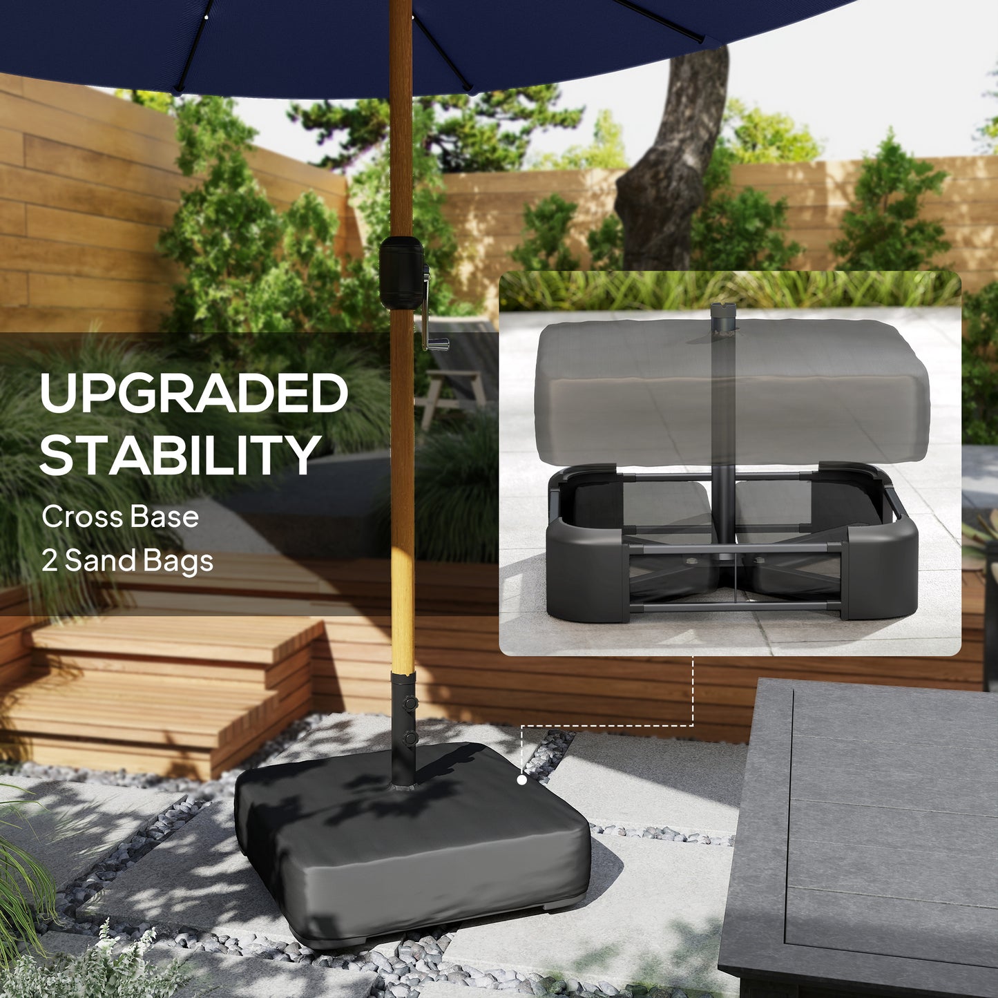 Outsunny Double Sided Garden Parasol With Base Included 48 Solar LED Lights Patio Umbrella Crank Handle 4.6m Dark Blue