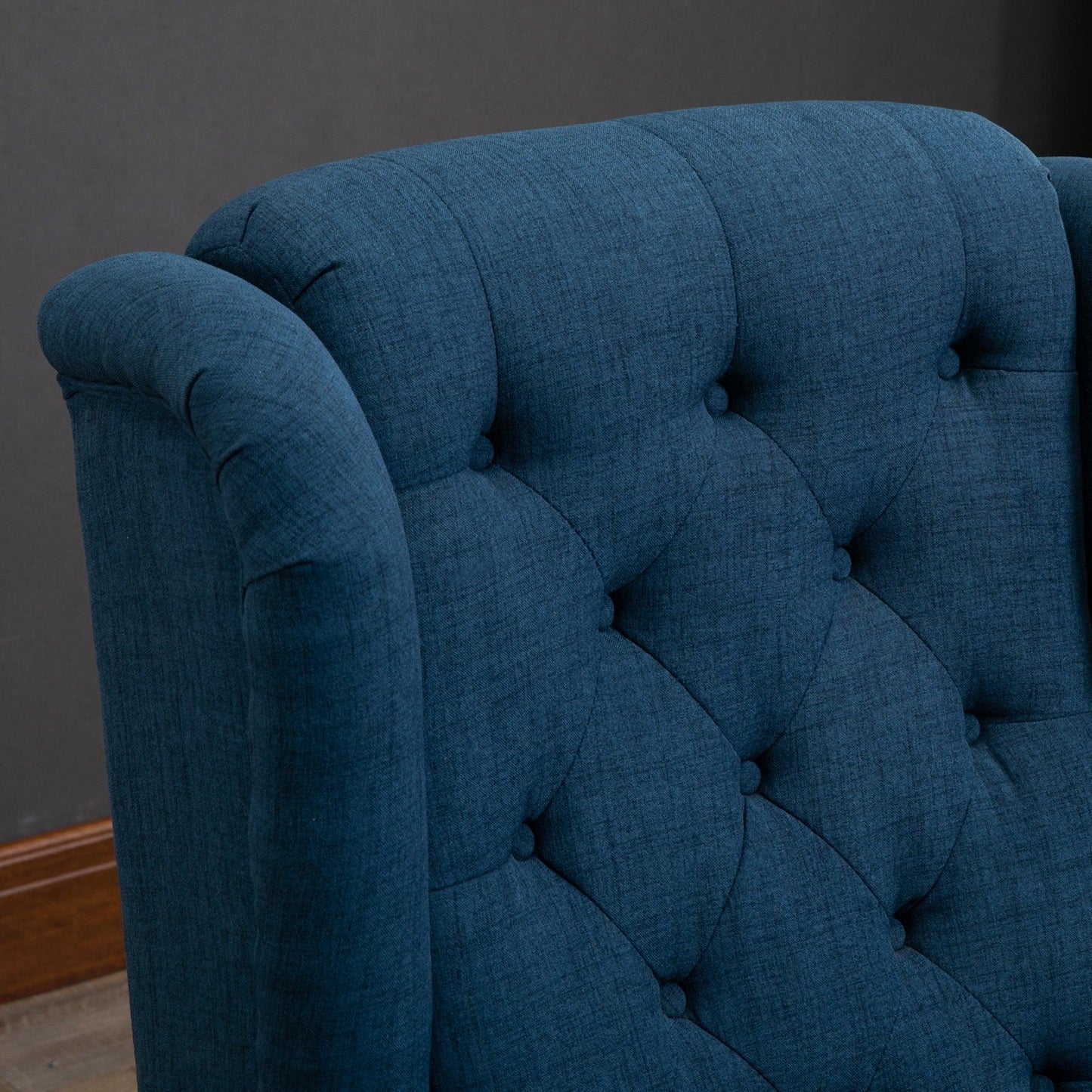 HOMCOM Accent Armchair Home Furniture Retro Tufted Club Wood Fabric Blue - ALL4U RETAILER LTD