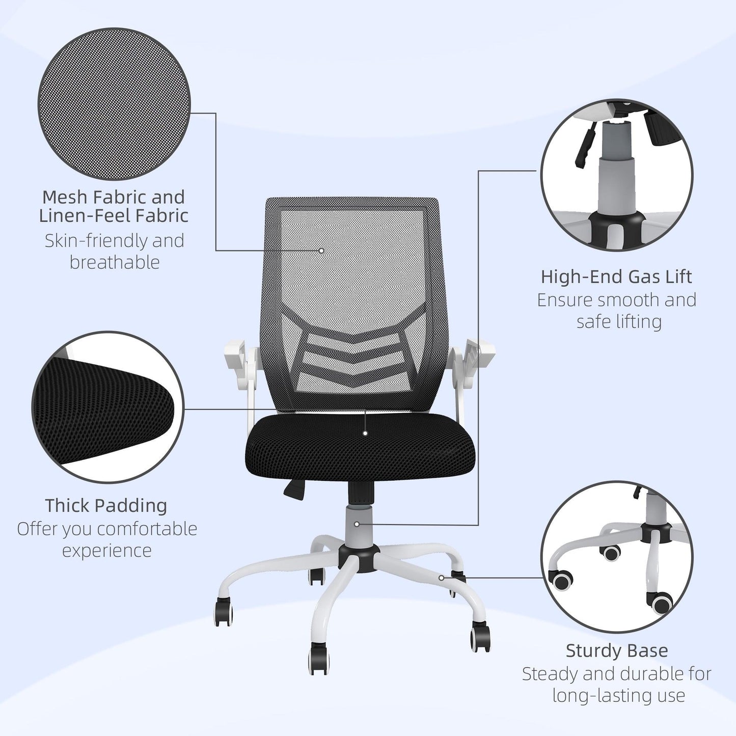 Vinsetto Mesh Office Chair, Computer Desk Chair with Flip-up Armrests, Lumbar Back Support and Swivel Wheels, Black - ALL4U RETAILER LTD