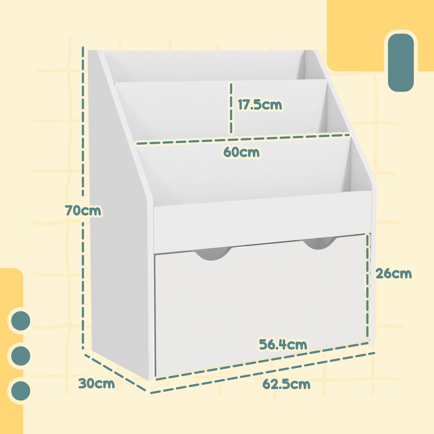 HOMCOM Children's White Bookcase with Shelves and Drawer for Bedroom and Playroom - ALL4U RETAILER LTD