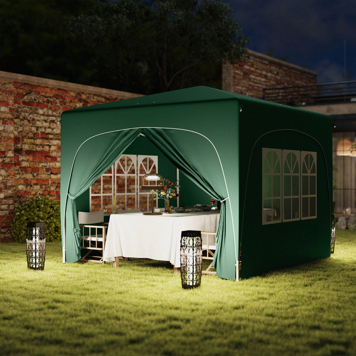 Outsunny 3 X 3m Pop Up Gazebo Shelter With Accessories Dark Green UPF50 Canopy UV Protected Easy Setup