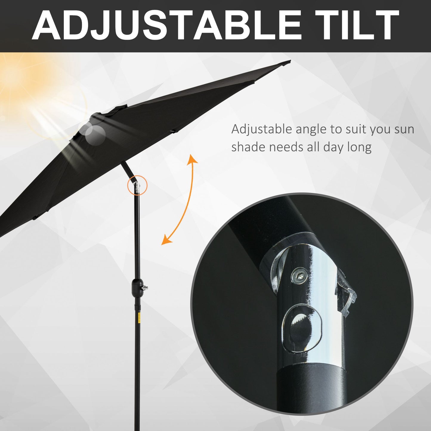 Outsunny Aluminium Frame 2.7M Black Patio Umbrella with Tilt and Crank for Outdoor Shade - ALL4U RETAILER LTD