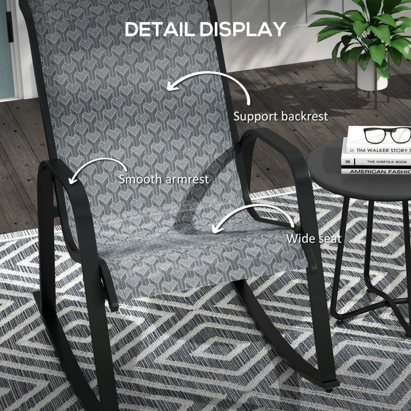 Outsunny 3 Piece Outdoor Rocking Set with 2 Armchairs and Metal Top Coffee Table - Patio Bistro Set with Curved Armrests - Breathable Mesh Fabric Seat for Garden, Deck - Mixed Grey. - ALL4U RETAILER LTD