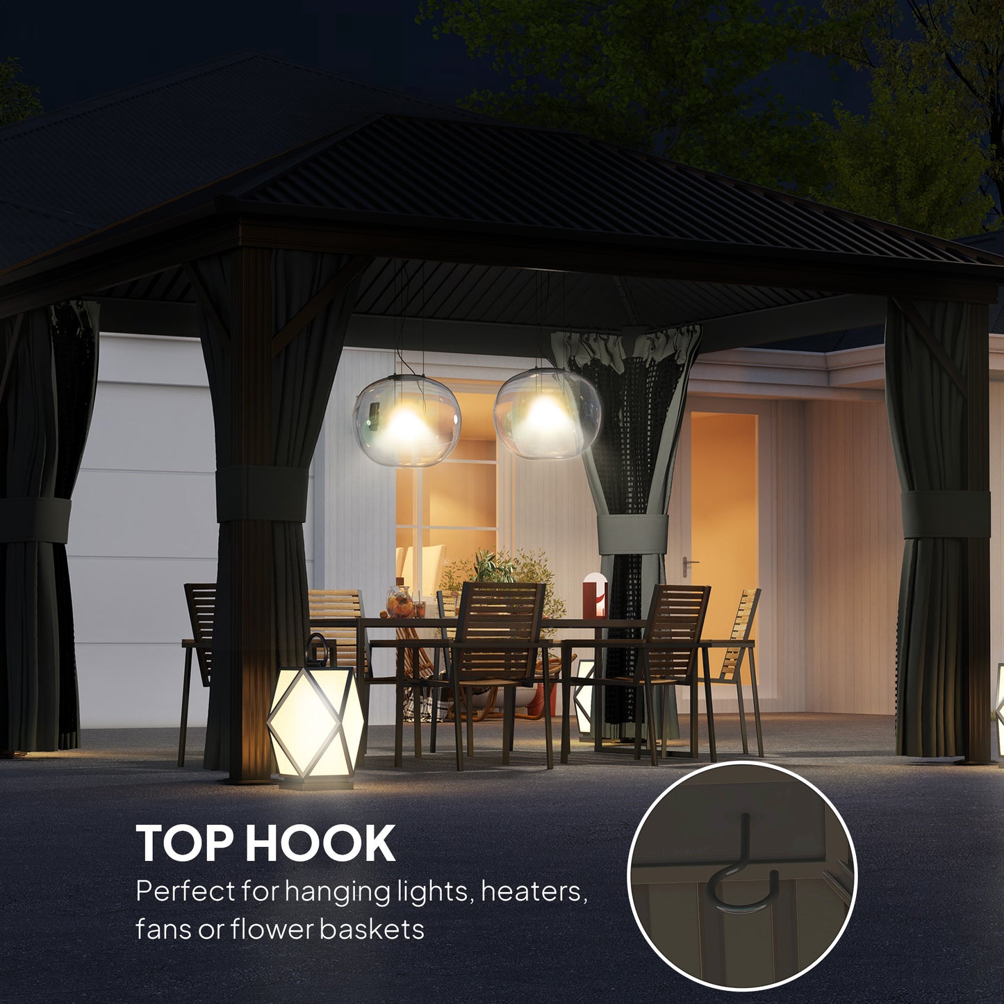 Outsunny 3.6 X 3 M Aluminium Hardtop Gazebo With Accessories In Dark Grey With Four Curtains And Inner Mesh Curtains