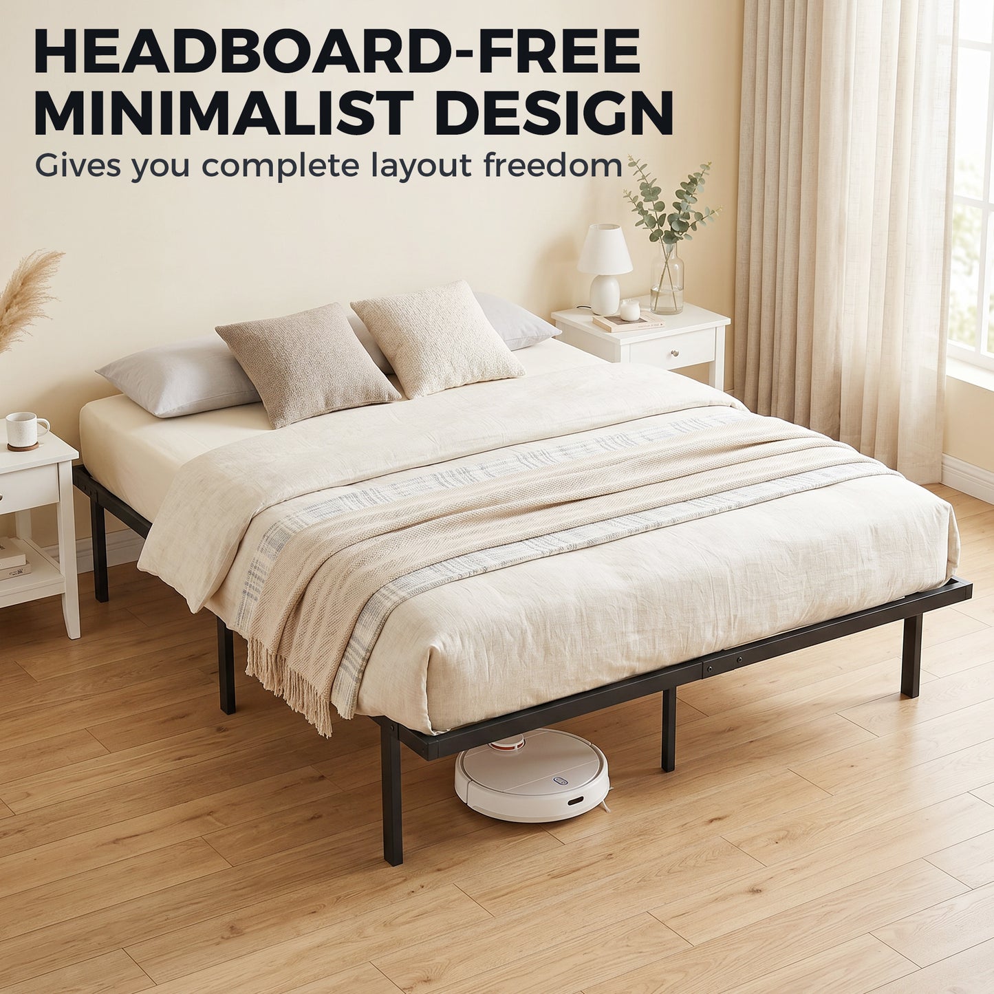 HOMCOM 4ft6 Double Bed Frame With Under Bed Storage And Steel Slat Support No Box Spring Needed