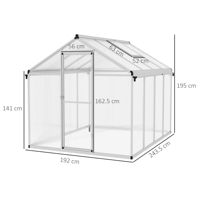 Outsunny 8x6ft Aluminum Frame Greenhouse with Foundation - Premium Quality Garden Structure for Efficient Plant Growth - ALL4U RETAILER LTD