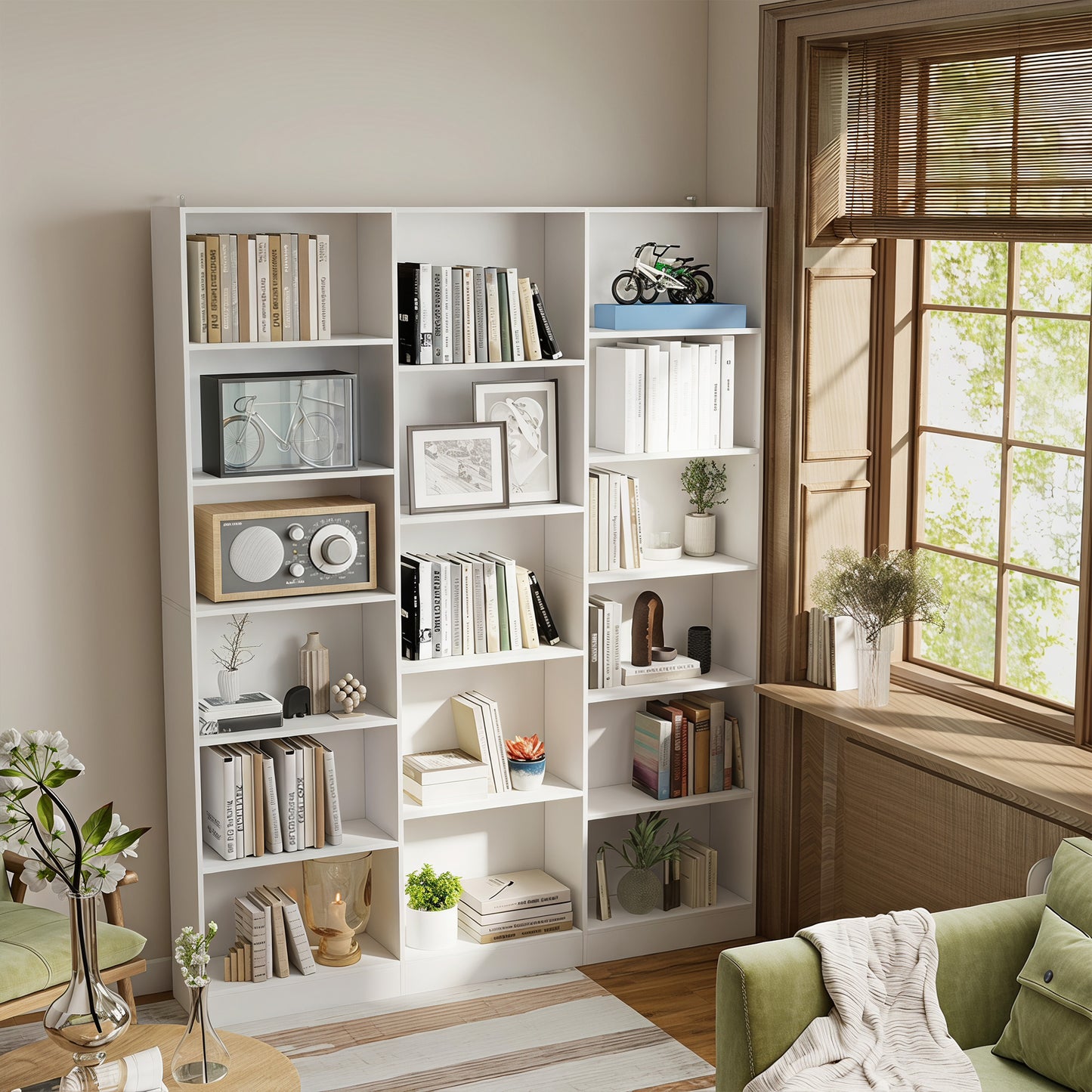 HOMCOM 6 Tier Bookcase with Open Storage Slim Depth White Bookshelf with Adjustable Shelves and Anti Tipping Hardware