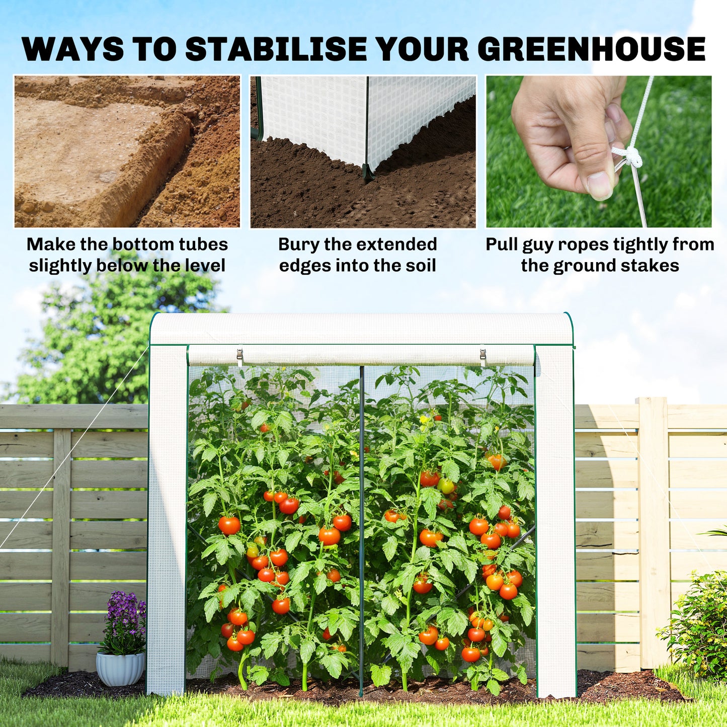 Outsunny Mini Greenhouse Garden Tomato Growhouse With Roll Up Door And 2 Mesh Windows PE Cover 200 x 75 x 188 Cm White