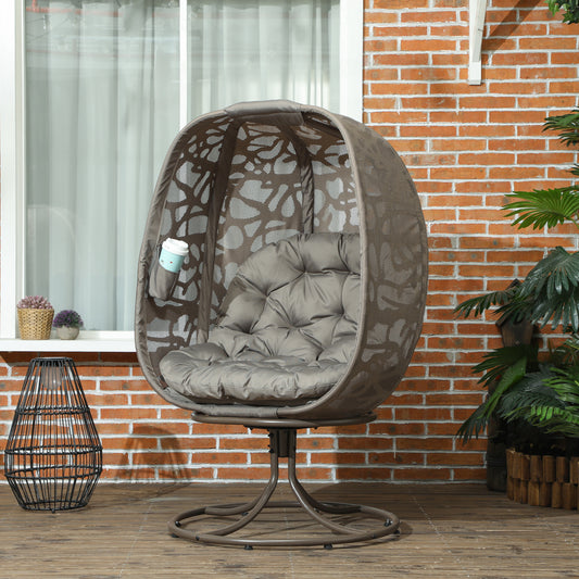 Outsunny Swivel Egg Chair With Cushions And Metal Frame Foldable Basket Seat Indoor Outdoor Lounge Chair Sand Brown