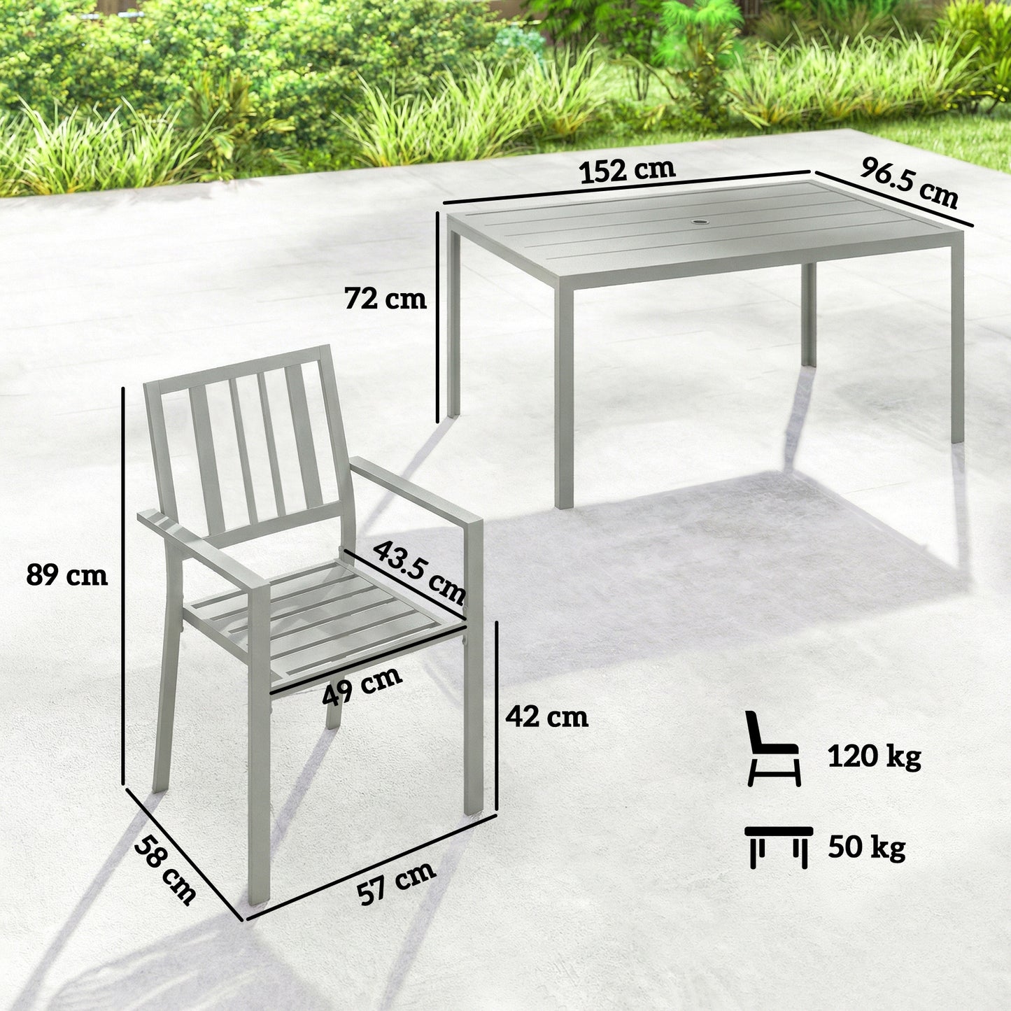 Outsunny 7 Piece Outdoor Dining Table And Chairs Set With 6 Stackable Chairs Umbrella Hole Light Grey