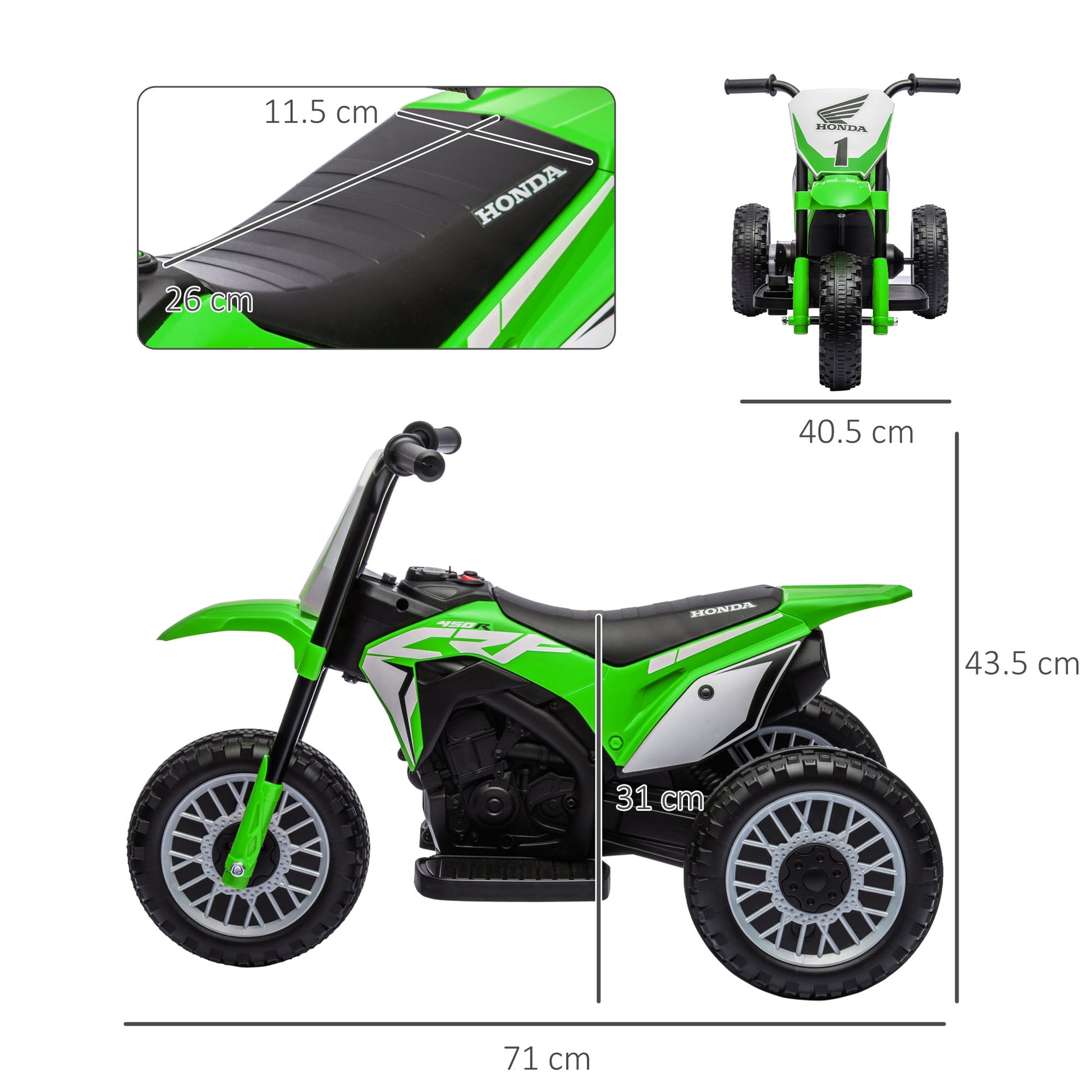 HOMCOM Kids 6V Electric Motorbike - 3-Wheeled Ride-On with Horn and Engine Sounds in Bright Green - ALL4U RETAILER LTD