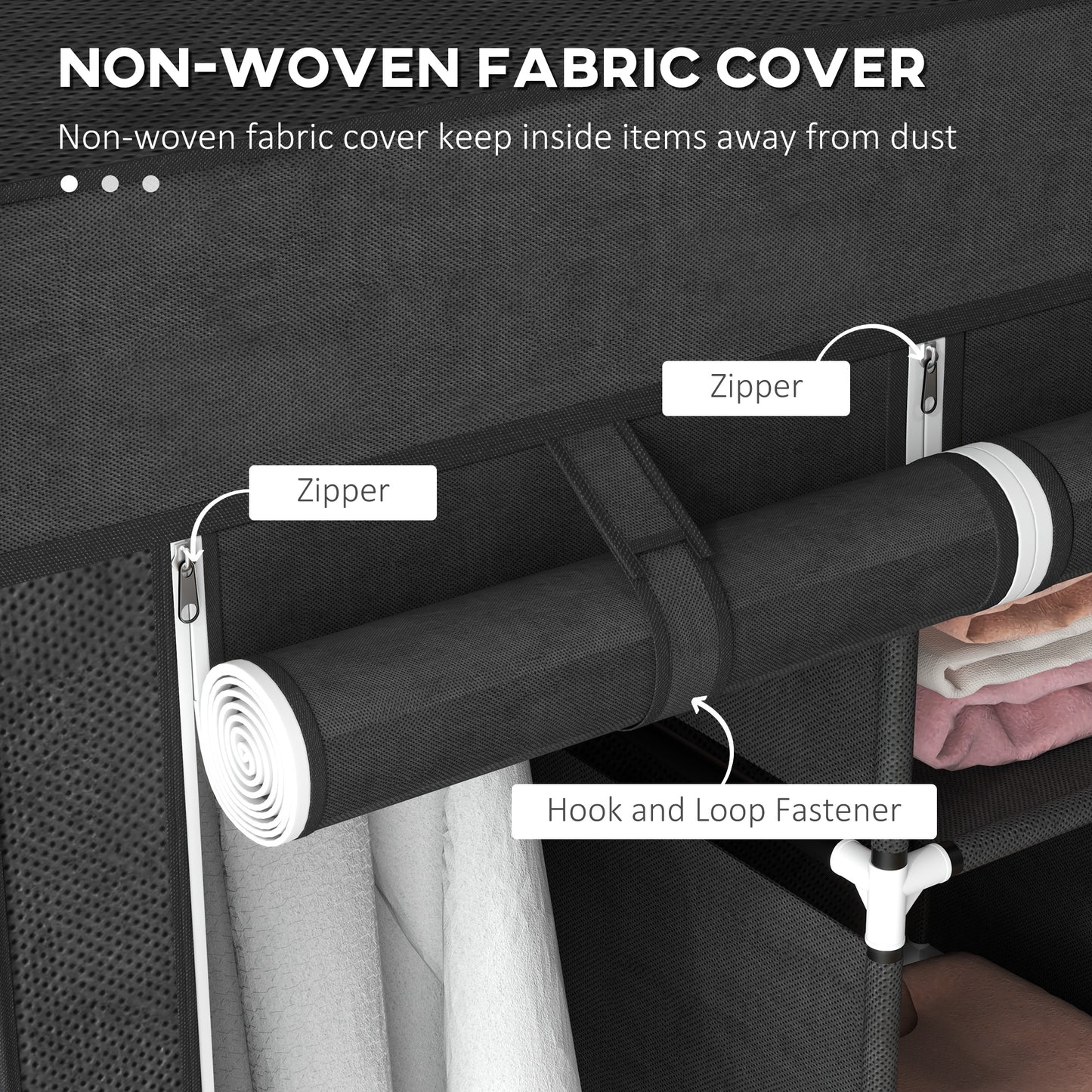 HOMCOM Foldable Fabric Wardrobe for Bedroom Portable with 5 Shelves 2 Hanging Rails and 3 Fabric Drawers Black