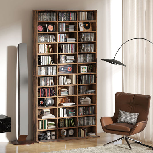 HOMCOM CD Storage Unit With Adjustable Shelves 102 By 195 Centimetres Rustic Brown Media Storage Cabinet