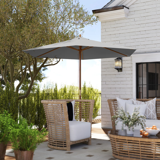 Outsunny 2.5m Wood Garden Parasol Patio Outdoor Umbrella With Vent 38mm Pole Light Grey Rope Pulley Mechanism