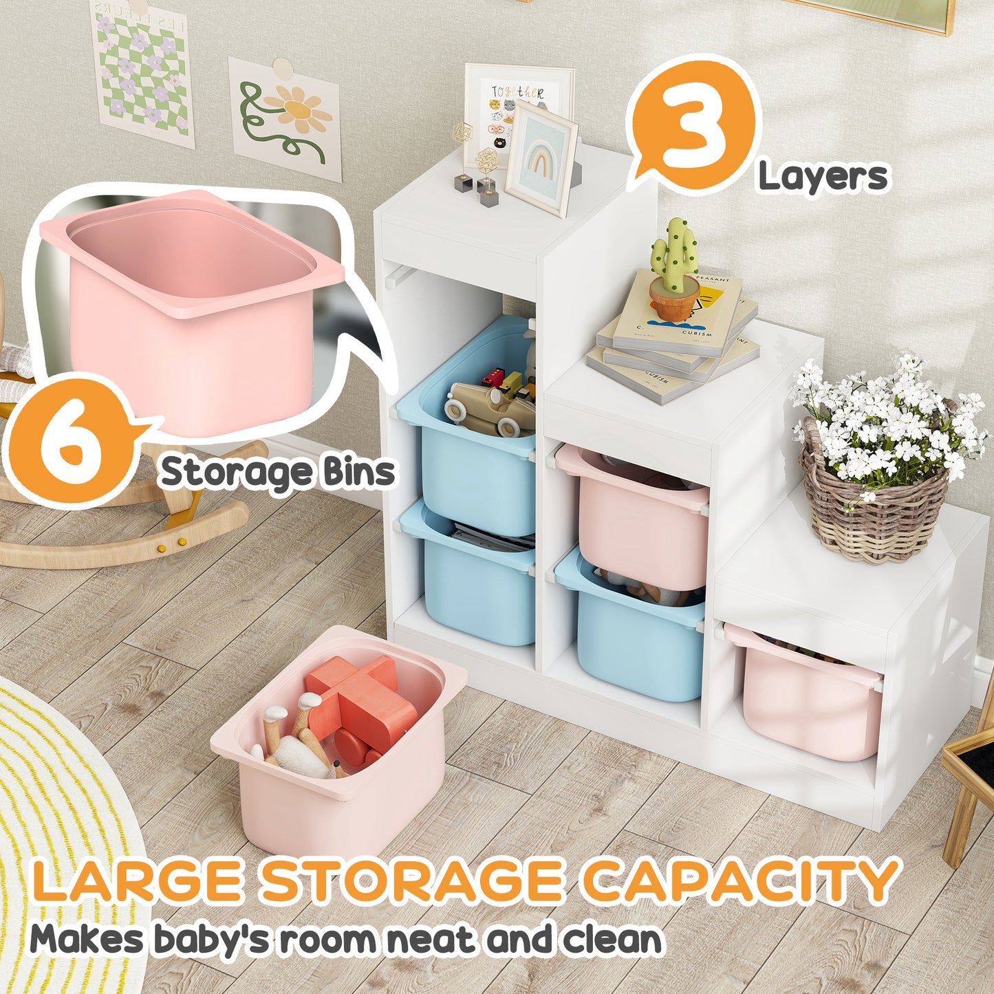 AIYAPLAY Three Layer Toy Storage Organizer With Removable Bins For Ages 3 To 8 Years Multicolor