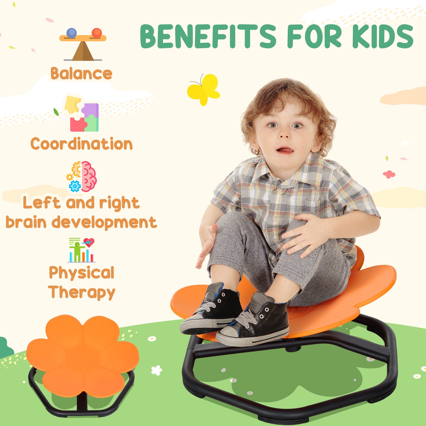 AIYAPLAY Sensory Spinning Chair for Kids Coordination and Balance Orange Non Slip Base Supports up to 50kg