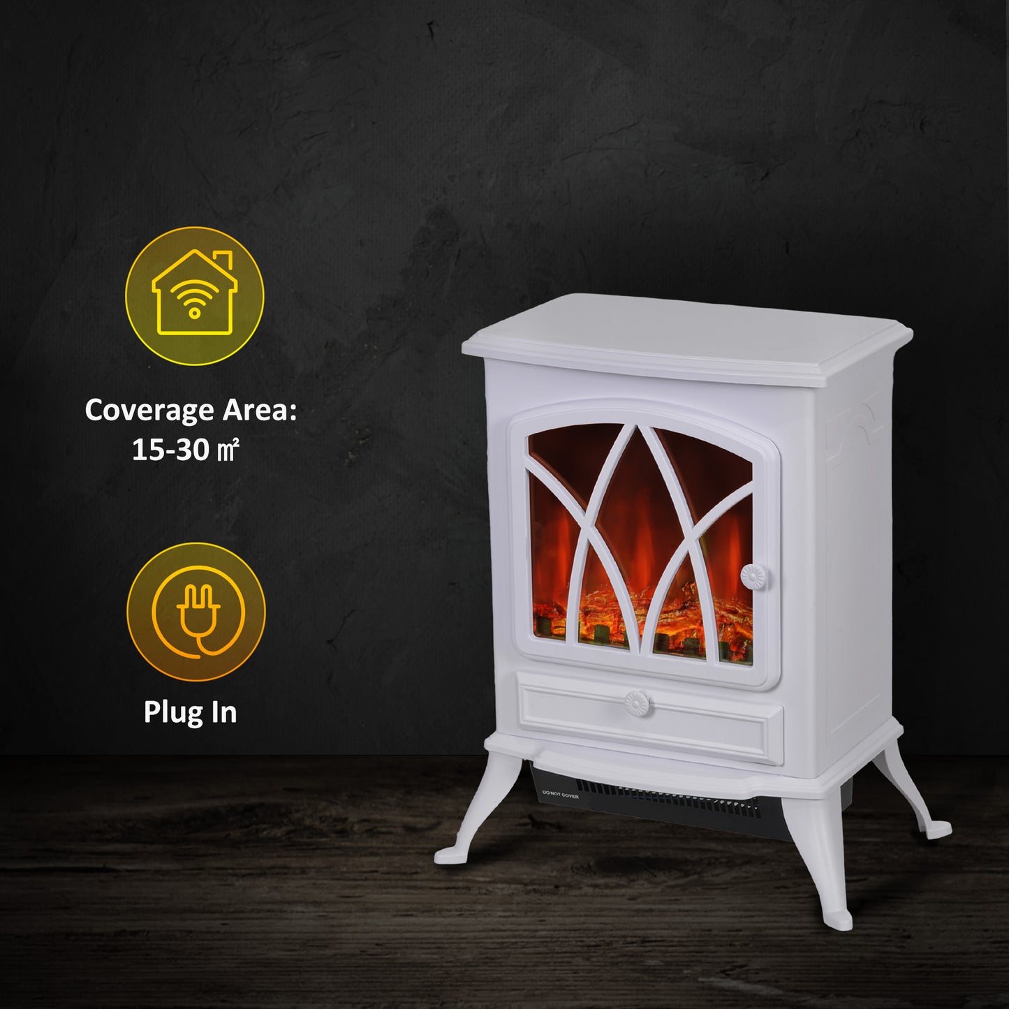 HOMCOM Vintage-Style Electric Fireplace Heater with Adjustable Thermostat - White