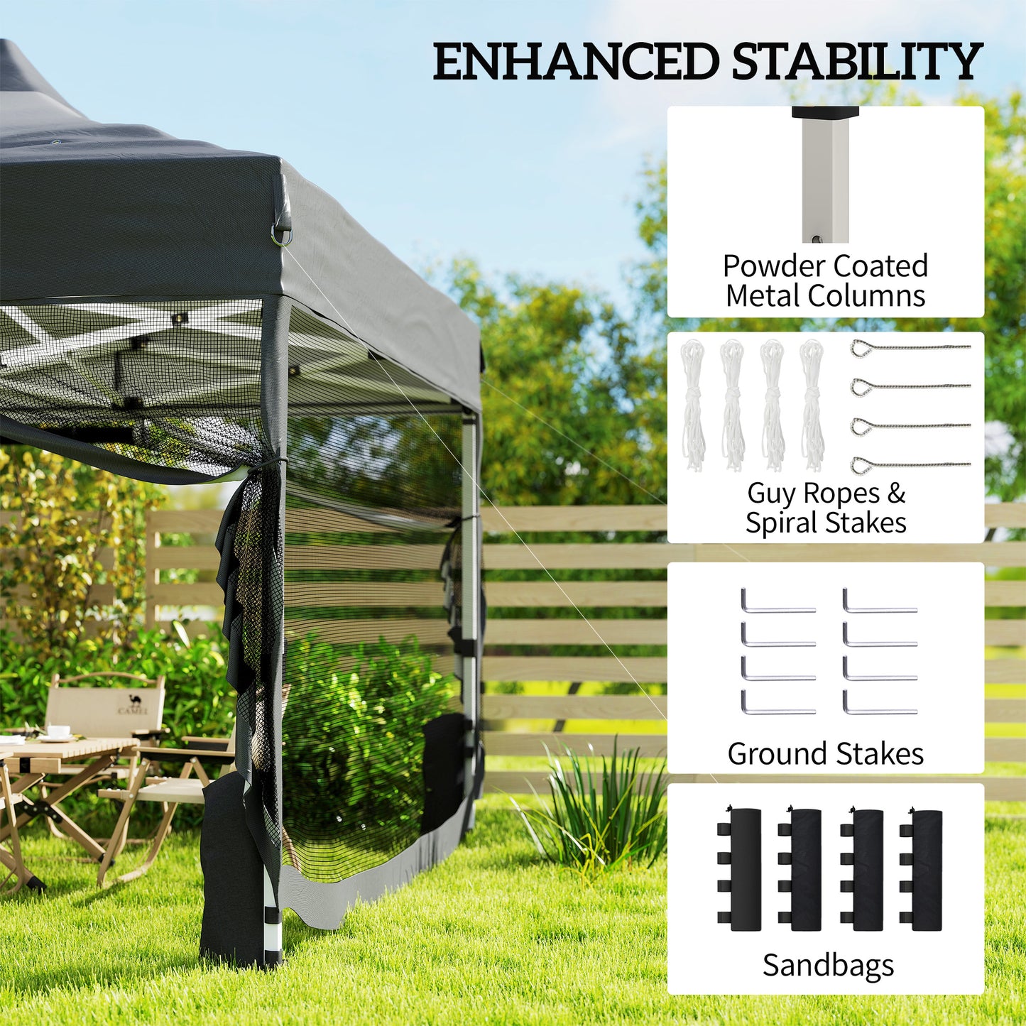 Outsunny 3 By 4.5 Meters Pop Up Gazebo With Mesh Netting UPF50 Plus Heavy Duty Outdoor Garden Tent Marquee Dark Grey
