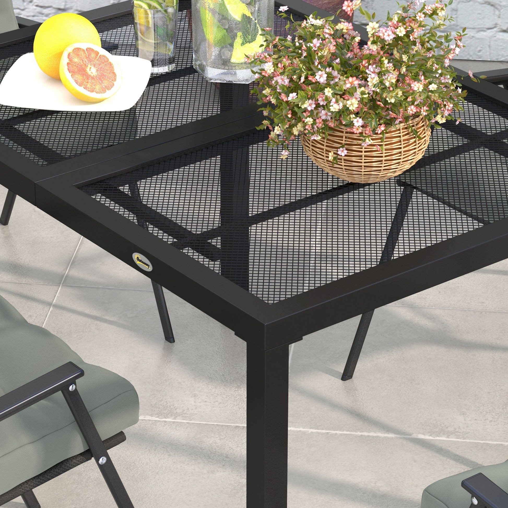 Outsunny Grey Steel Frame Outdoor Dining Table with Mesh Top for Patio and Balcony - ALL4U RETAILER LTD