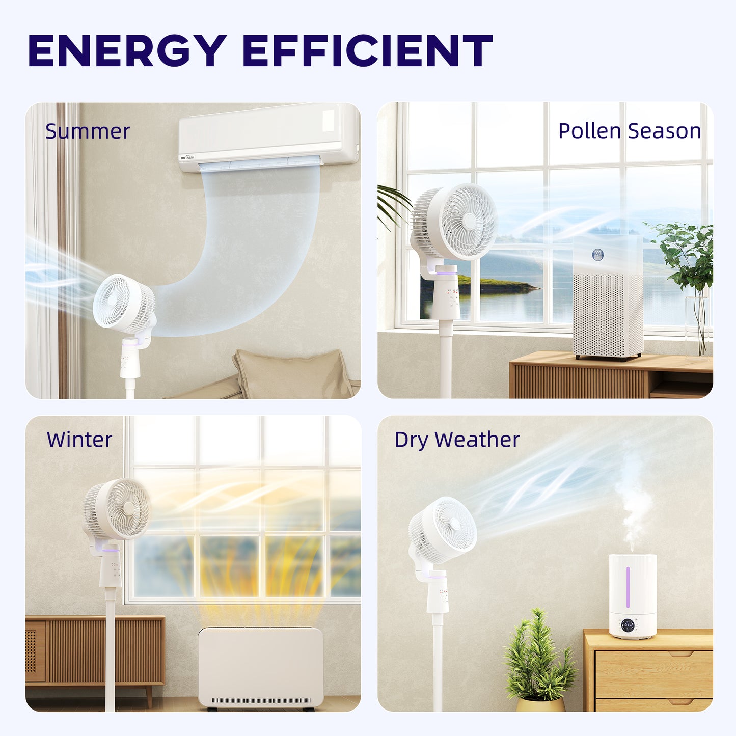 HOMCOM Pedestal Air Circulation Fan with 70 Degree Horizontal and 90 Degree Vertical Oscillation Three Speeds White