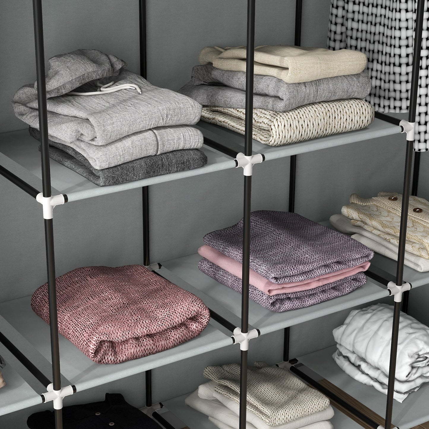 HOMCOM Fabric Wardrobe for Bedroom 10 Compartments 2 Hanging Rails and 4 Drawers 166 by 42.5 by 169.5 cm Dark Grey