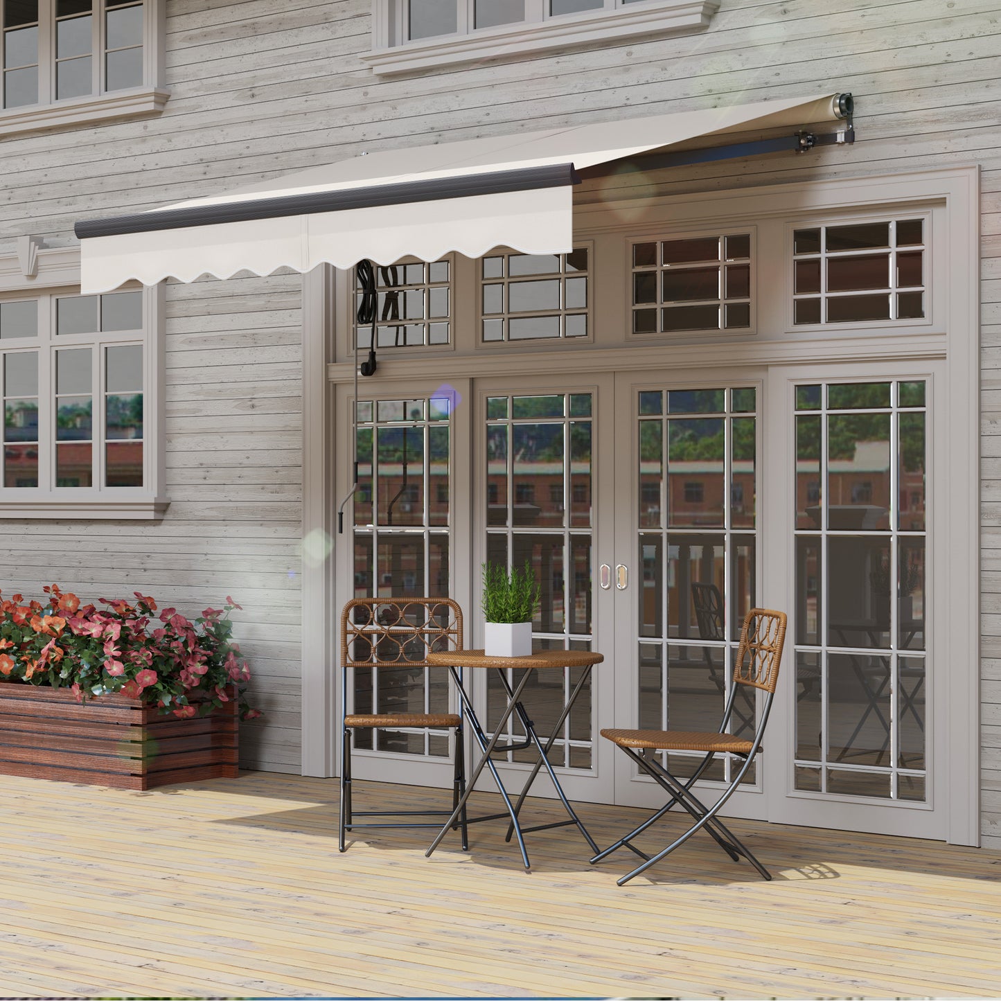 Outsunny 2.5x2m Electric Awning With Remote Controller Aluminium Frame Retractable Shade Canopy For Garden Patio Beige
