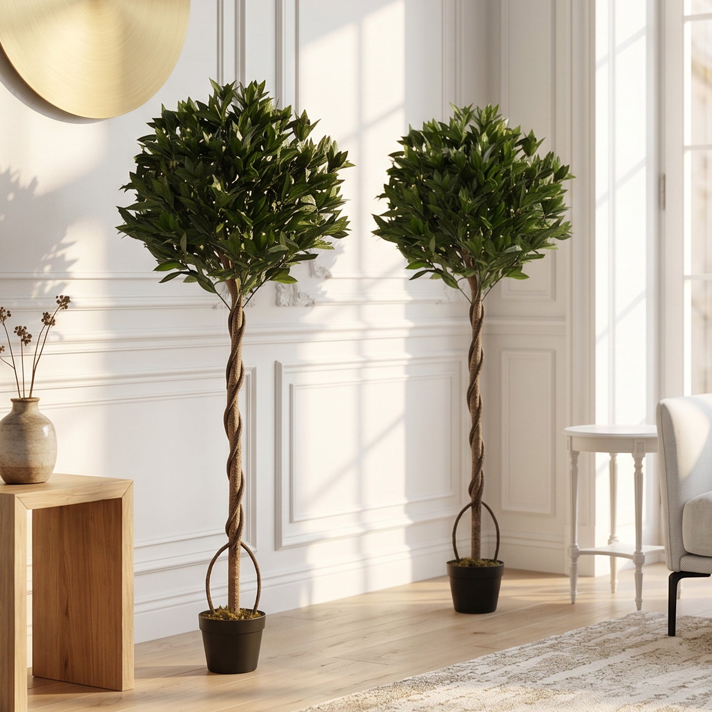 Outsunny Realistic Lush Topiary Ball Trees Set Of 2 Bay Laurel Artificial Topiary With Weighted Pots UV Resistant Green