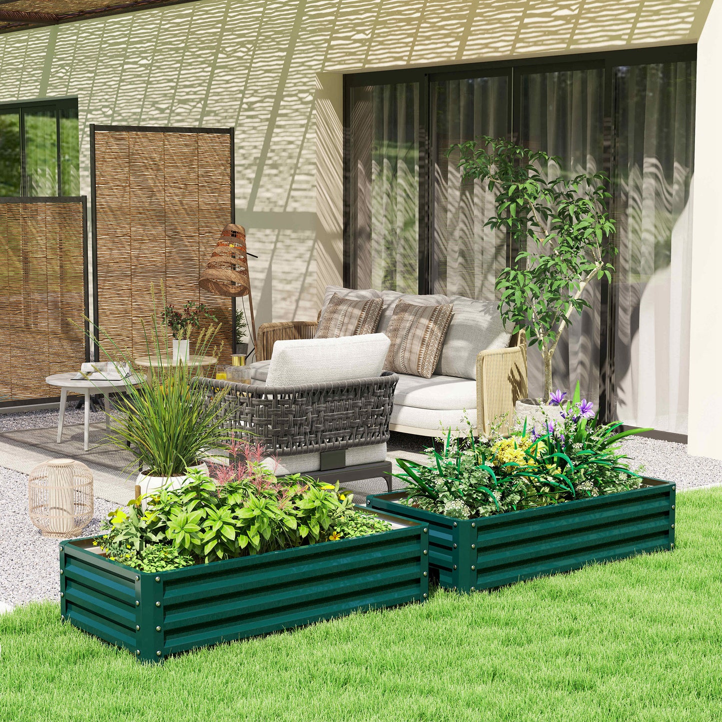Outsunny Set Of 2 Raised Garden Beds Galvanised Outdoor Planters For Herbs And Vegetables For Patio Balcony Green